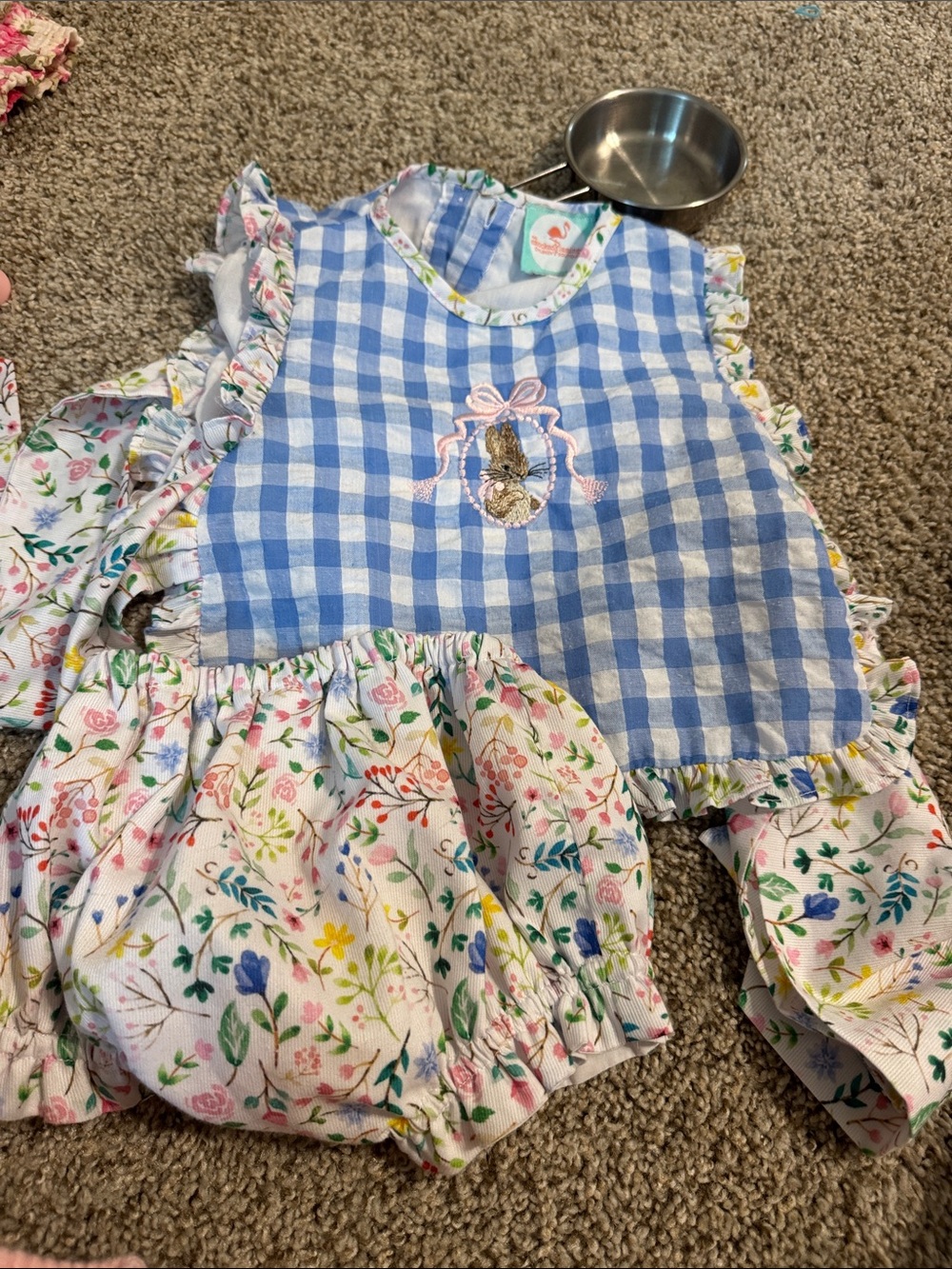 Blue Gingham & Floral Kids Matching Set